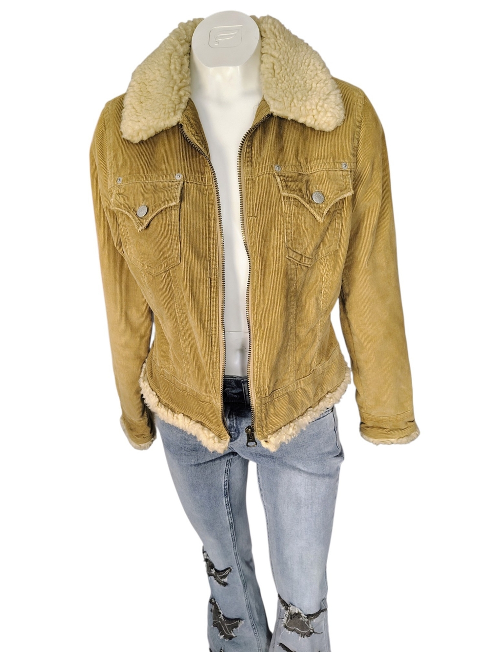 refuge Tan Corduroy Sherpa-Trim Y2K  Jacket Size L